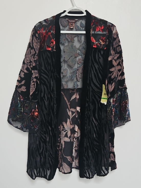 Multiples Sweaters - Multiples Burnout Velvet Jacket Womens Sz L Black Flared Kimono Floral NWT